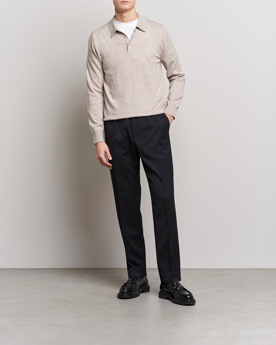 Mies | Puserot | Filippa K | Knitted Polo Shirt Beige Melange