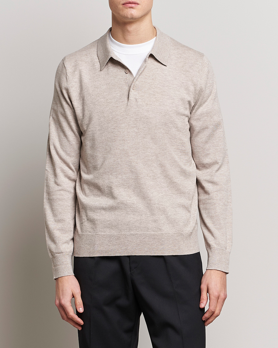 Mies | Kaulukselliset neuleet | Filippa K | Knitted Polo Shirt Beige Melange