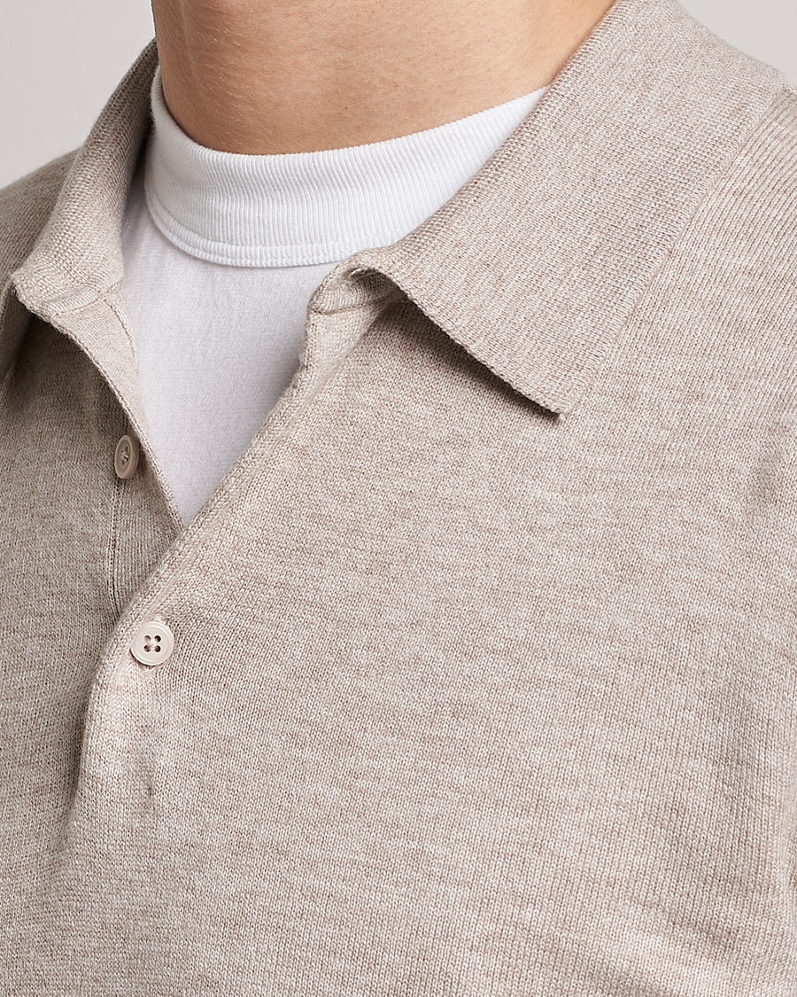 Mies | Puserot | Filippa K | Knitted Polo Shirt Beige Melange