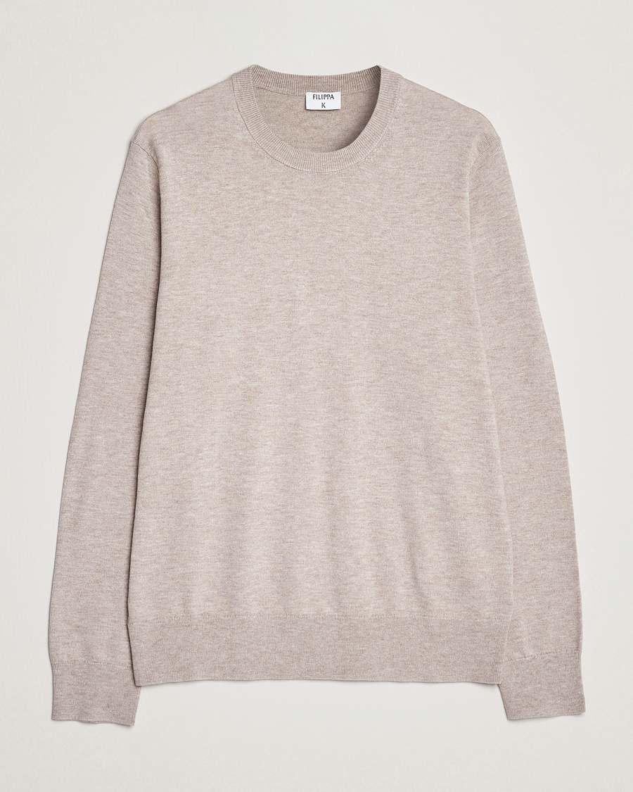 Mies | Puserot | Filippa K | Cotton Merino Sweater Beige Melange