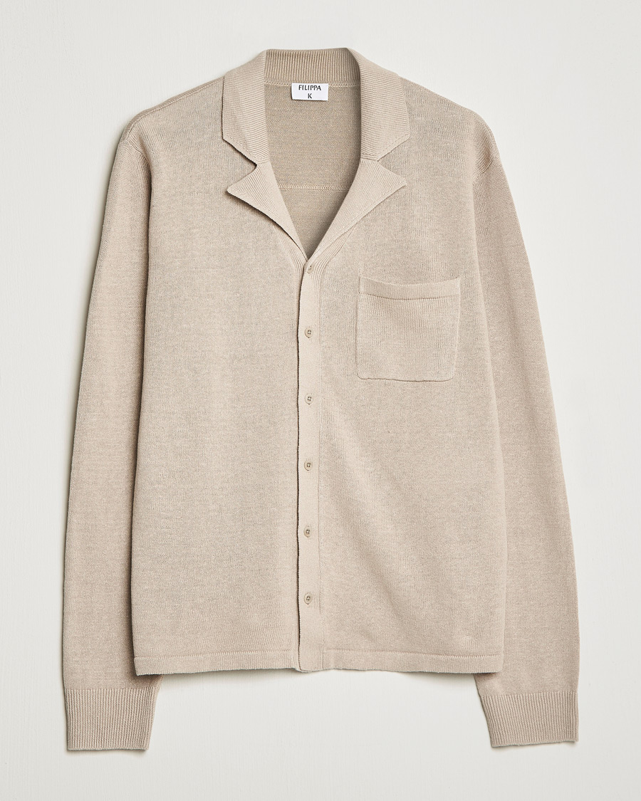 Mies | Kauluspaidat | Filippa K | Cotton Linen Knitted Shirt Dusty Beige