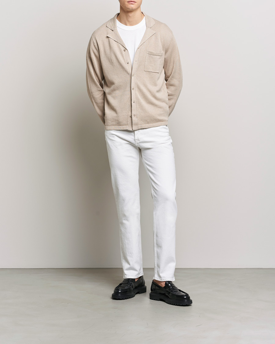 Mies | Kauluspaidat | Filippa K | Cotton Linen Knitted Shirt Dusty Beige