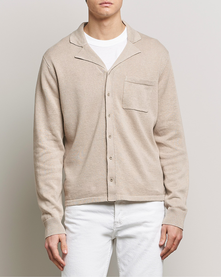 Mies | Vaatteet | Filippa K | Cotton Linen Knitted Shirt Dusty Beige