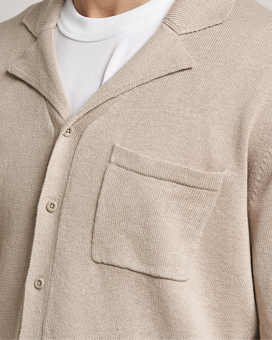 Mies | Kauluspaidat | Filippa K | Cotton Linen Knitted Shirt Dusty Beige