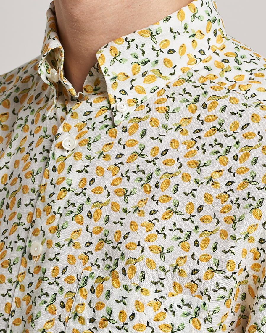 Mies | Kauluspaidat | Eton | Lemon Print  Contemporary Linen Shirt Yellow 