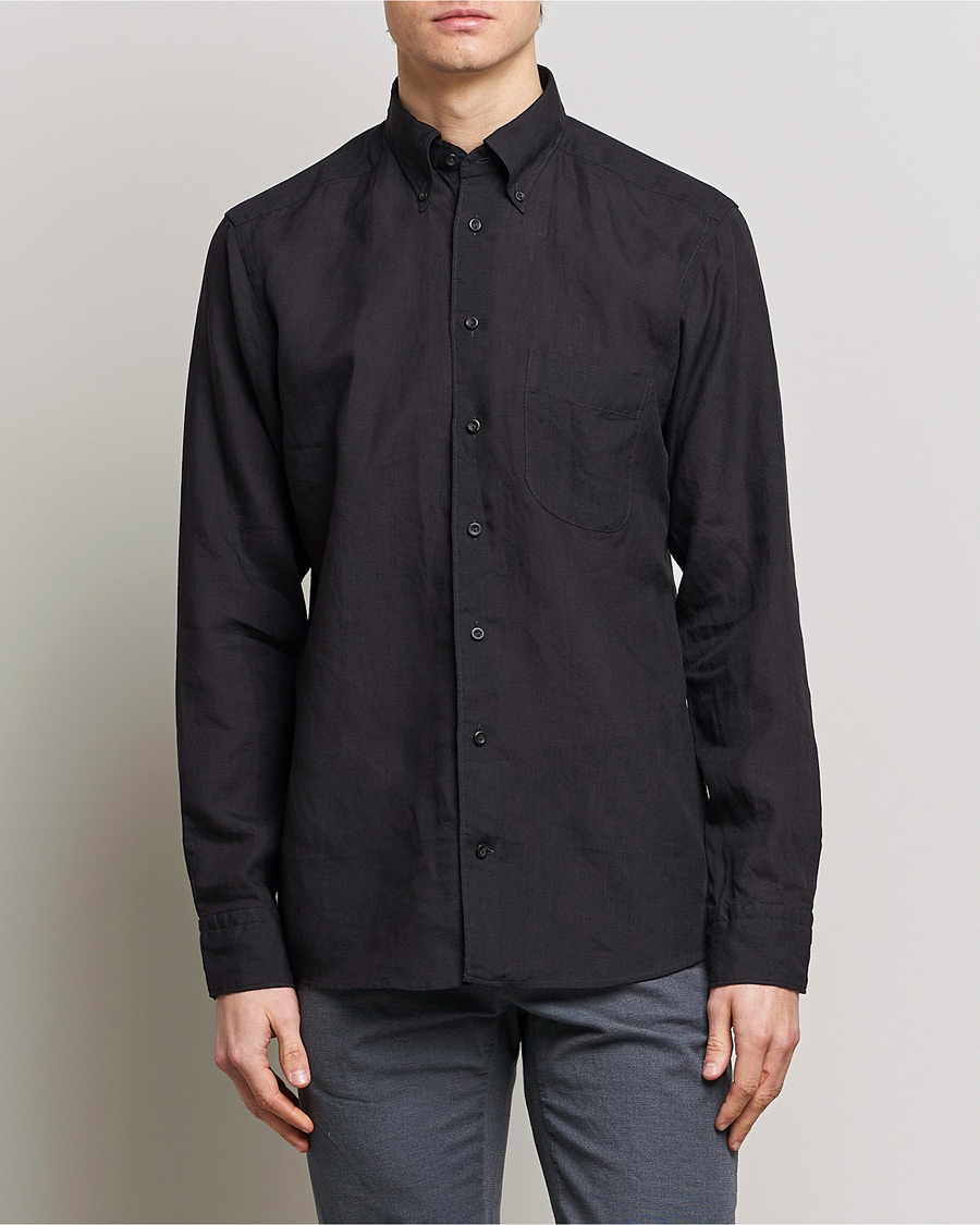 Mies | Vaatteet | Eton | Slim Fit Linen Shirt Black