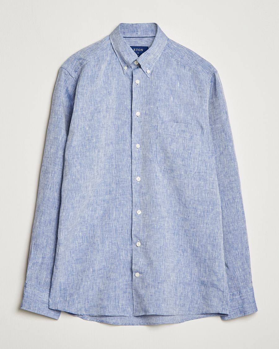 Mies | Kauluspaidat | Eton | Slim Fit Linen Shirt Mid Blue