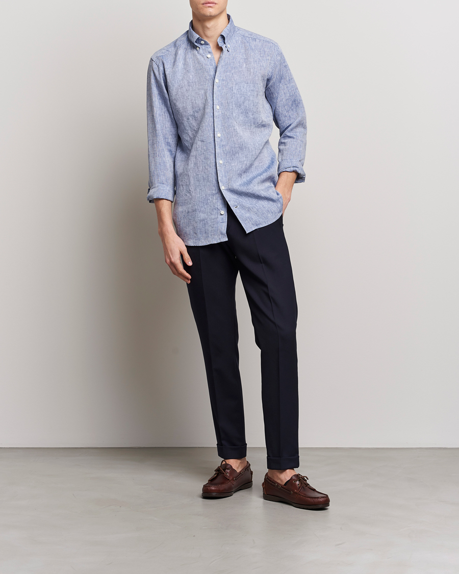 Mies | Kauluspaidat | Eton | Slim Fit Linen Shirt Mid Blue