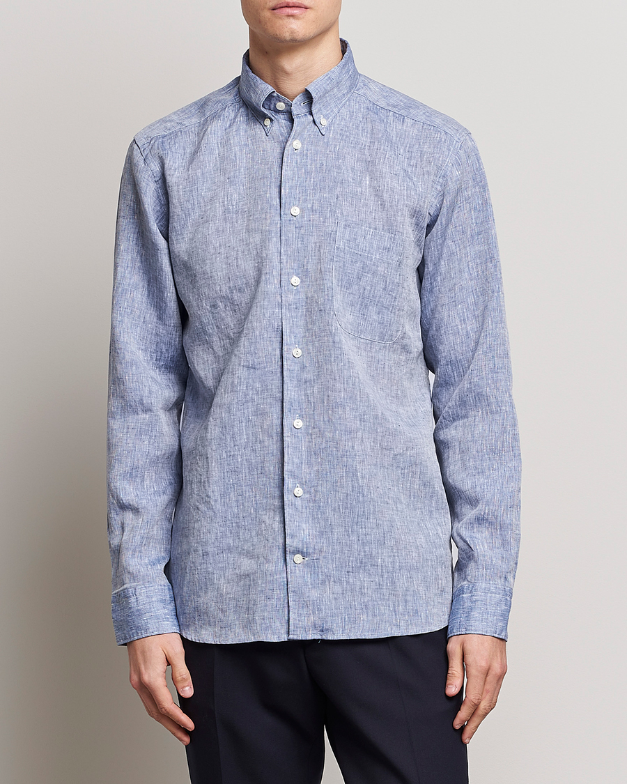 Mies | Pellavapaidat | Eton | Slim Fit Linen Shirt Mid Blue