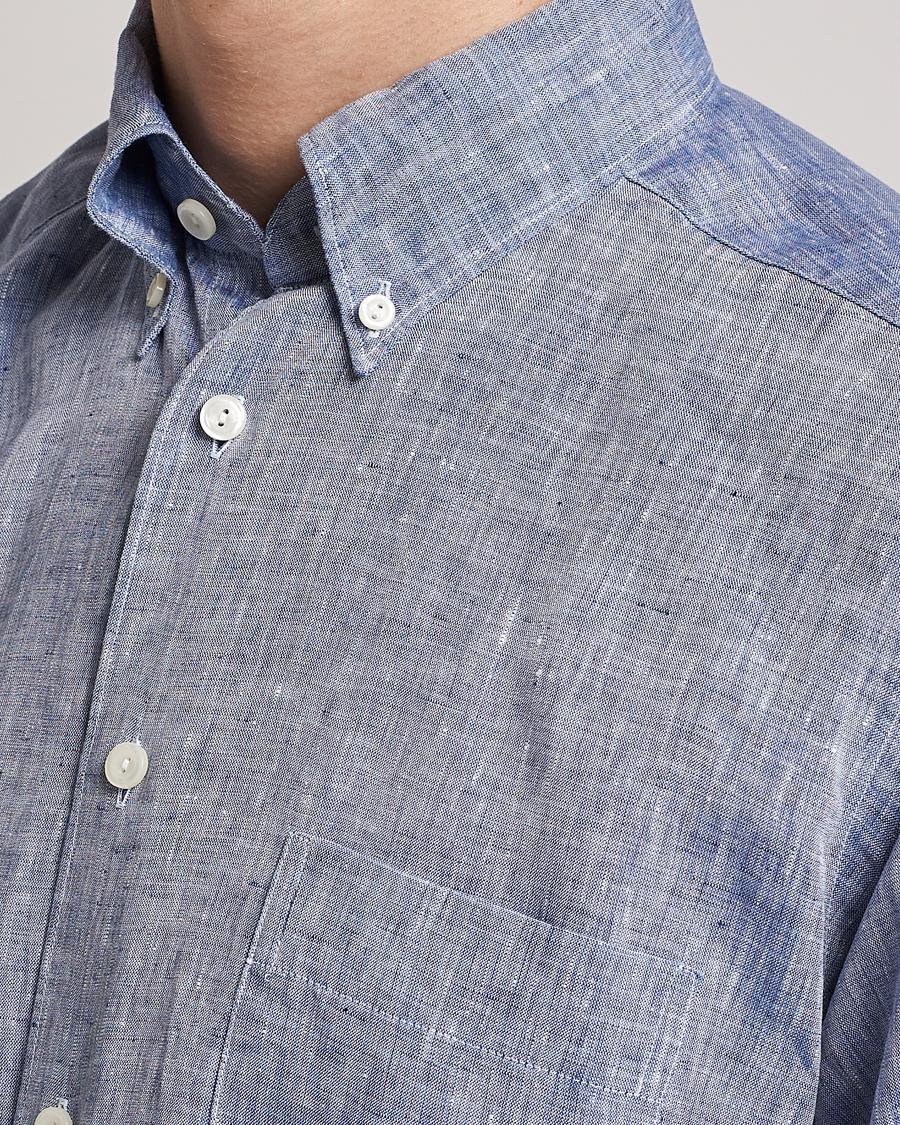 Mies | Kauluspaidat | Eton | Slim Fit Linen Shirt Mid Blue