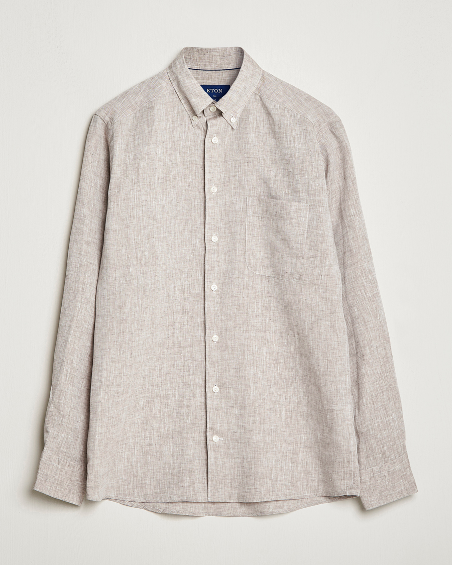 Mies | Kauluspaidat | Eton | Slim Fit Linen Shirt Brown