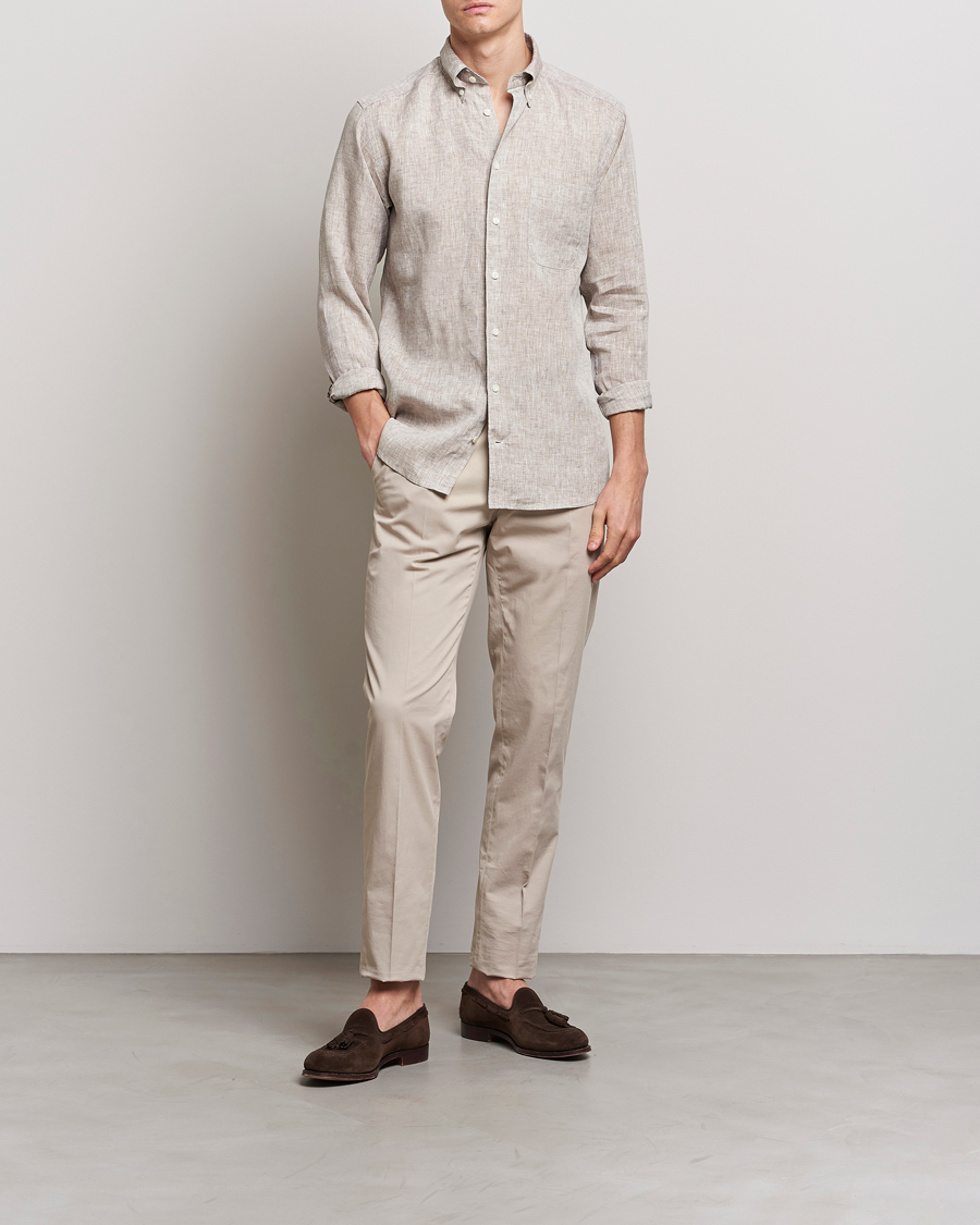 Mies | Kauluspaidat | Eton | Slim Fit Linen Shirt Brown