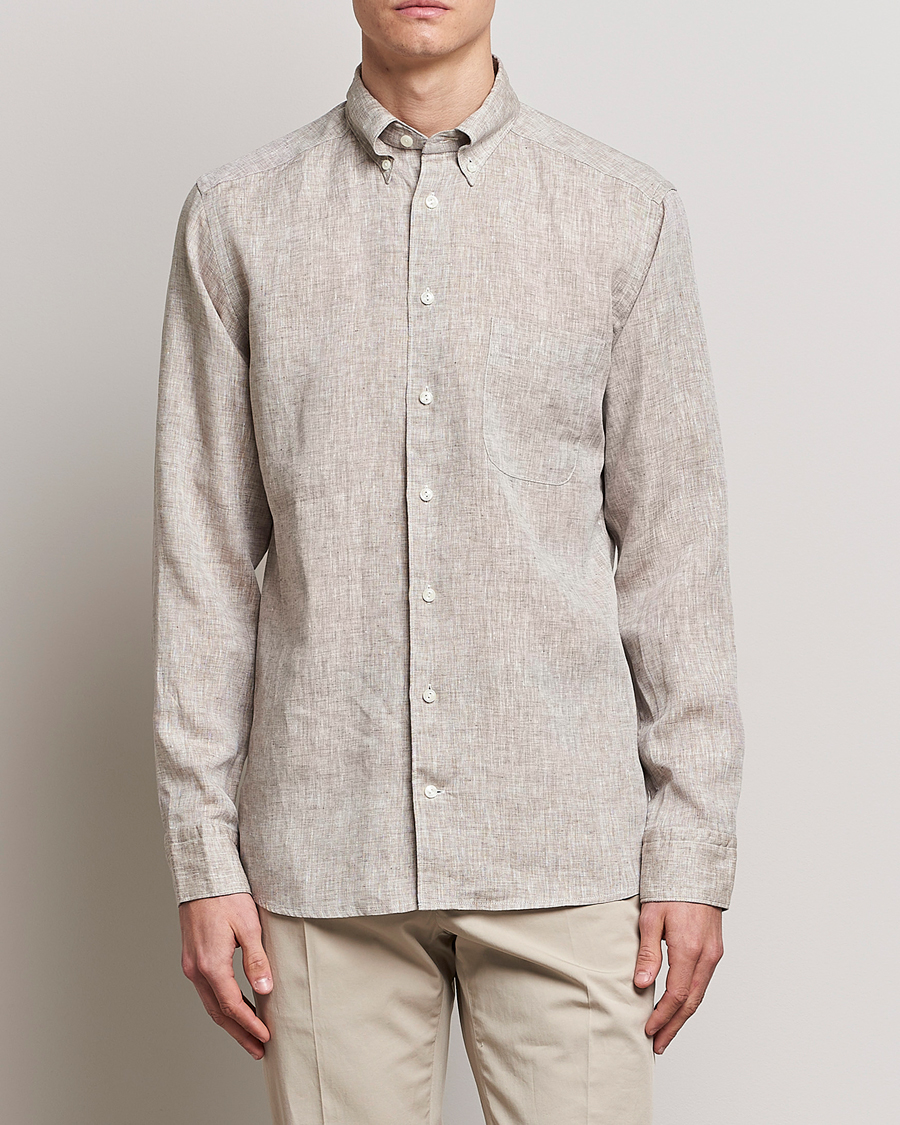 Mies |  | Eton | Slim Fit Linen Shirt Brown