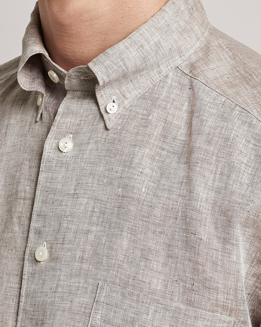 Mies | Kauluspaidat | Eton | Slim Fit Linen Shirt Brown