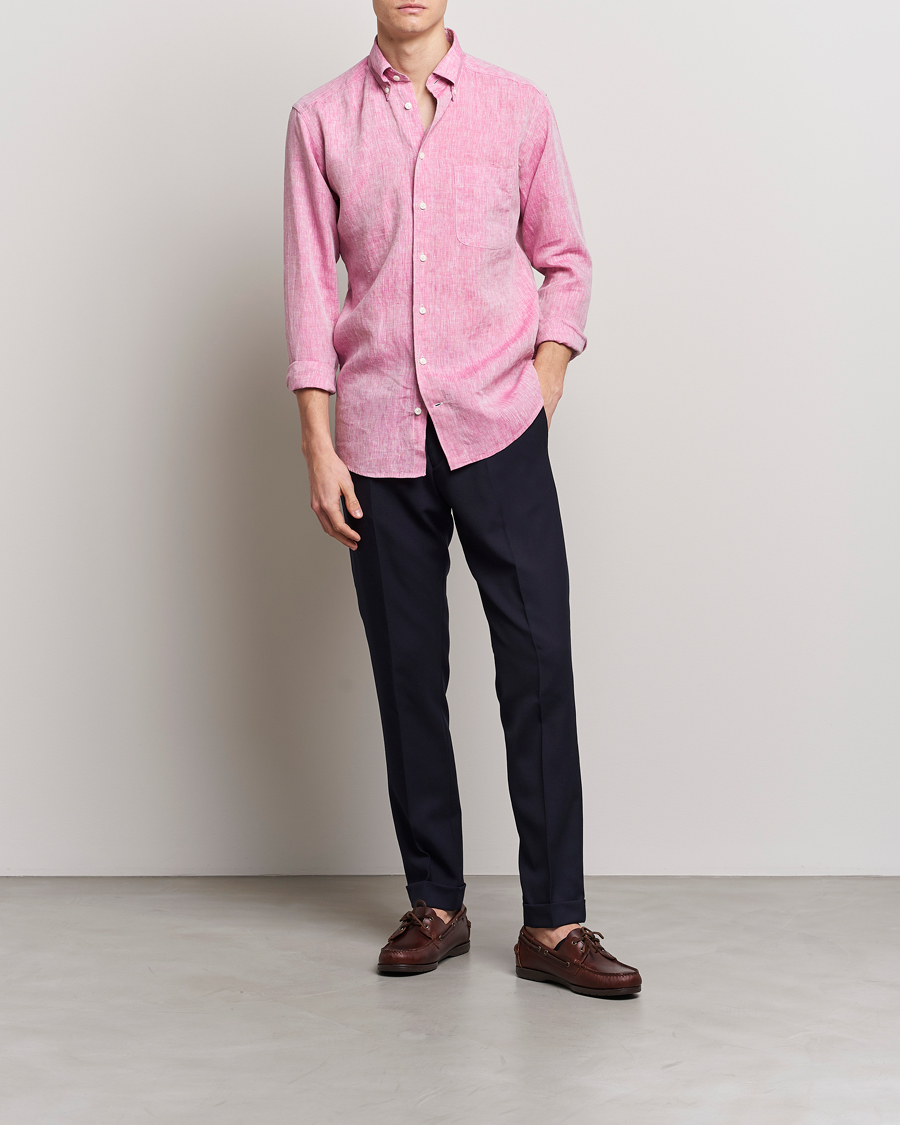 Mies | Kauluspaidat | Eton | Slim Fit Linen Shirt Pink