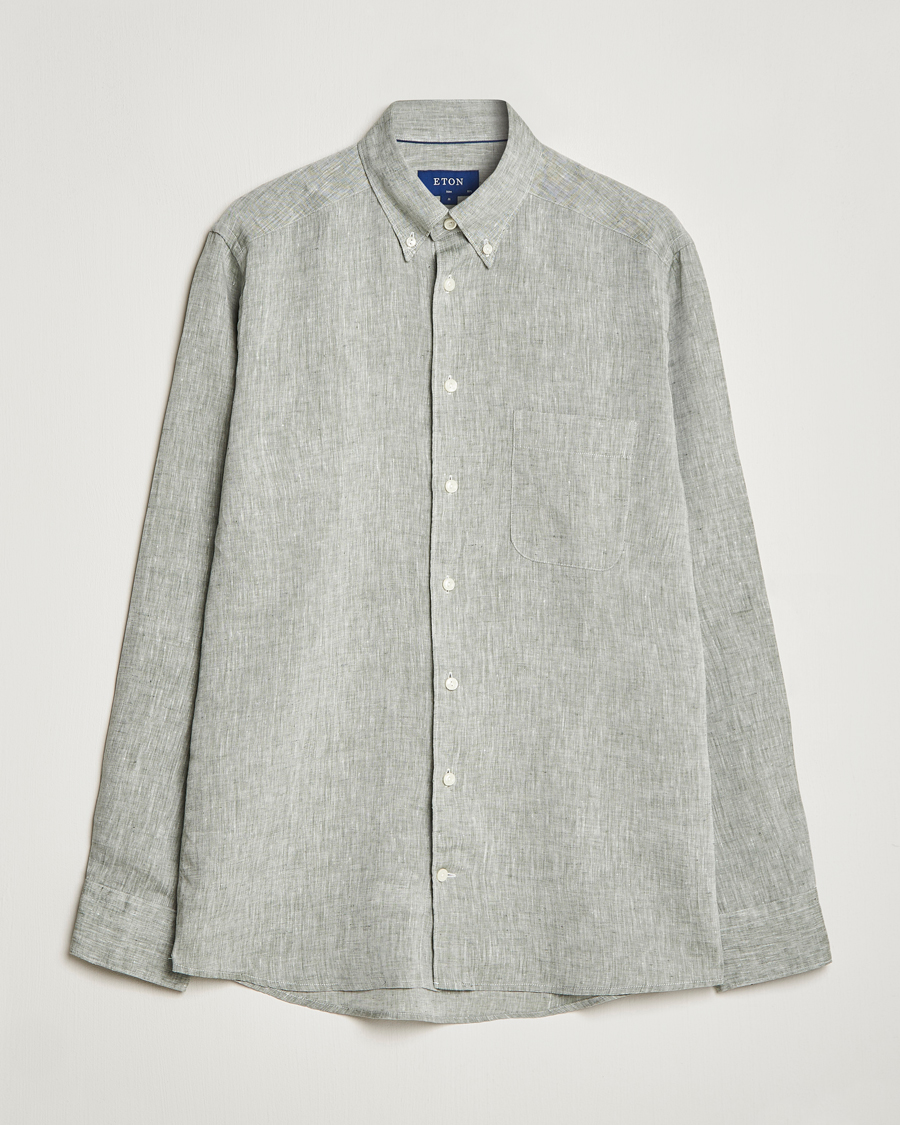 Mies | Kauluspaidat | Eton | Slim Fit Linen Shirt Green