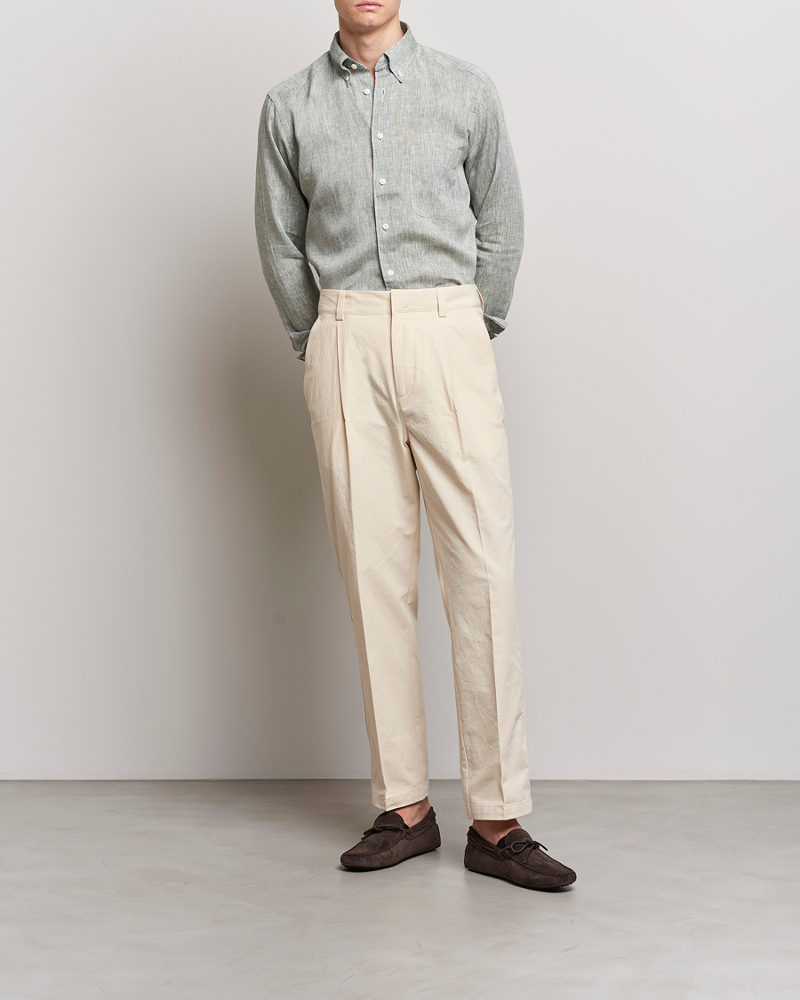 Mies | Kauluspaidat | Eton | Slim Fit Linen Shirt Green