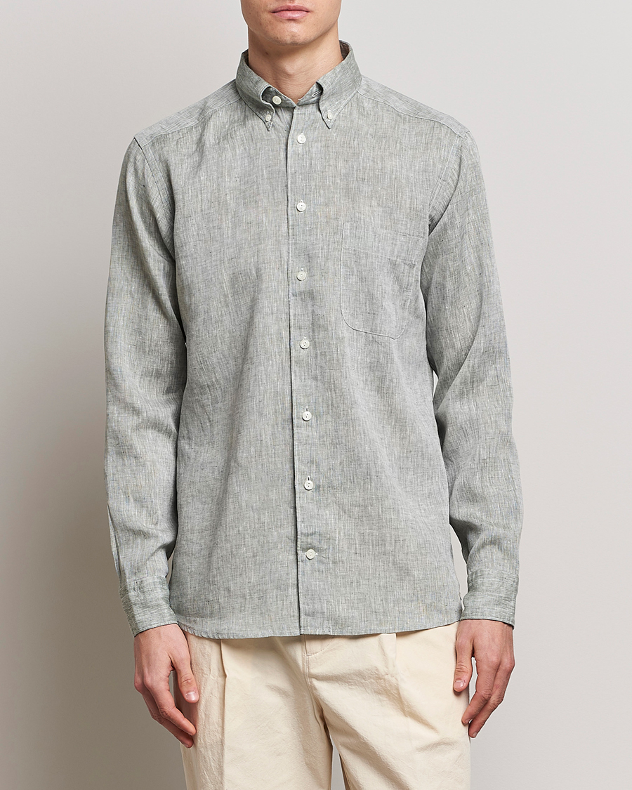Mies |  | Eton | Slim Fit Linen Shirt Green
