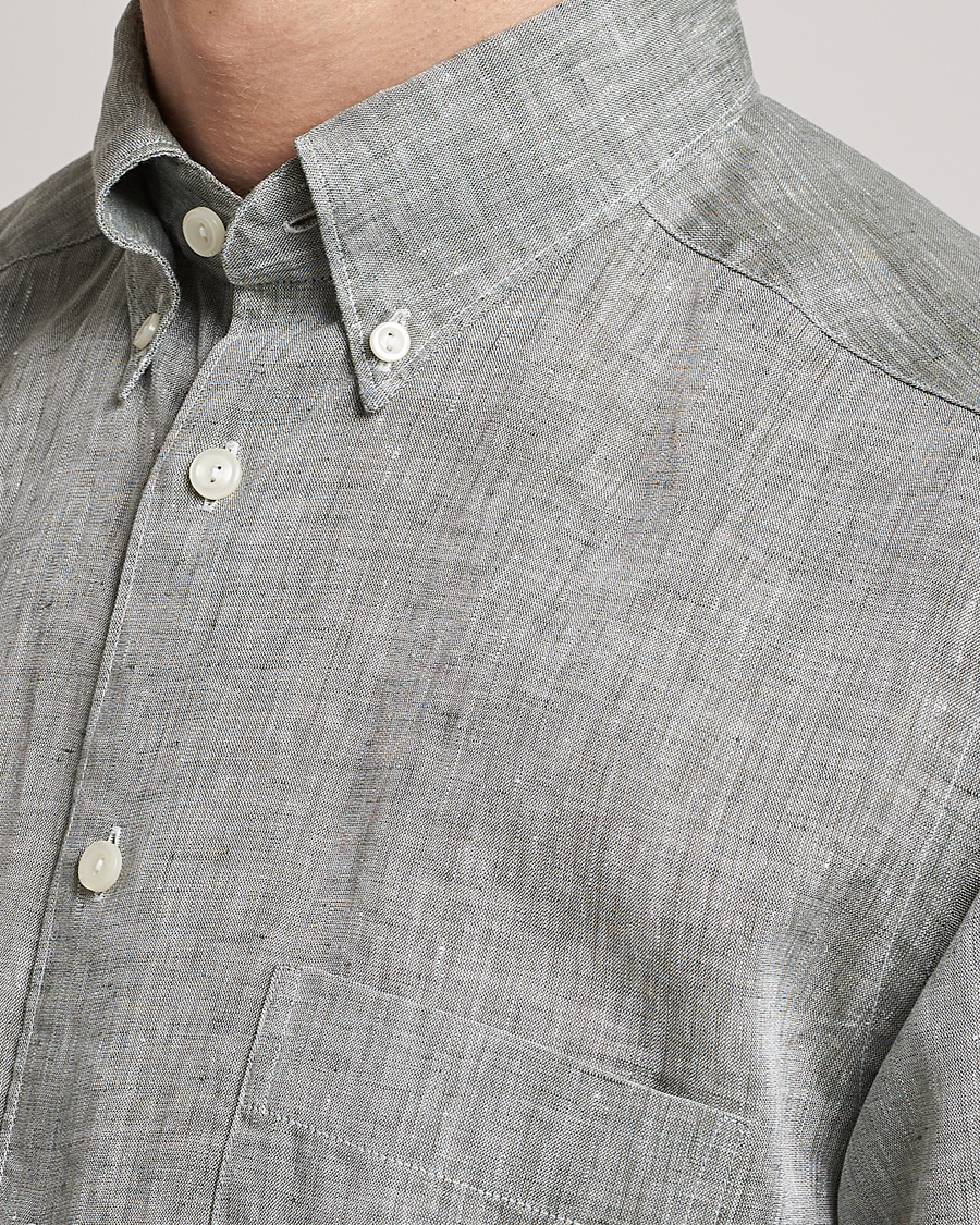 Mies | Kauluspaidat | Eton | Slim Fit Linen Shirt Green