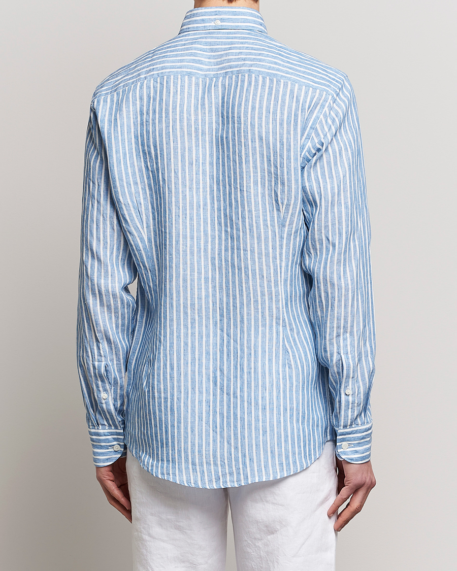 Mies | Kauluspaidat | Eton | Slim Fit Striped Linen Shirt Mid Blue