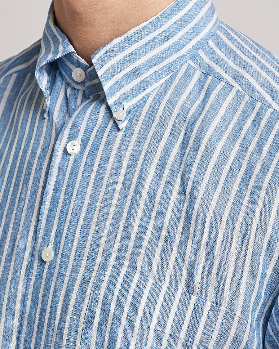 Mies | Kauluspaidat | Eton | Slim Fit Striped Linen Shirt Mid Blue