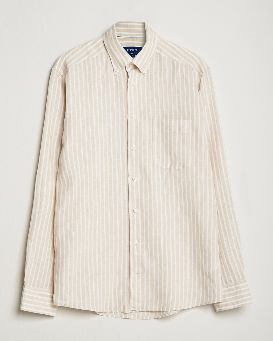 Mies | Kauluspaidat | Eton | Slim Fit Striped Linen Shirt Brown