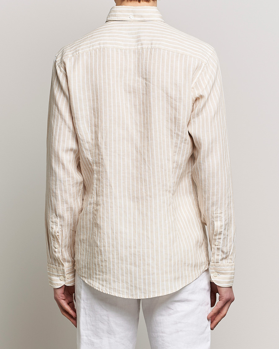 Mies | Kauluspaidat | Eton | Slim Fit Striped Linen Shirt Brown