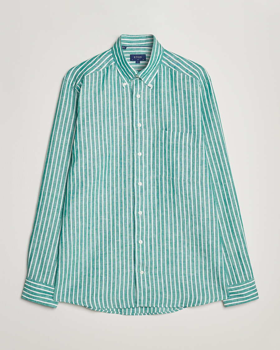 Mies | Kauluspaidat | Eton | Slim Fit Striped Linen Shirt Green