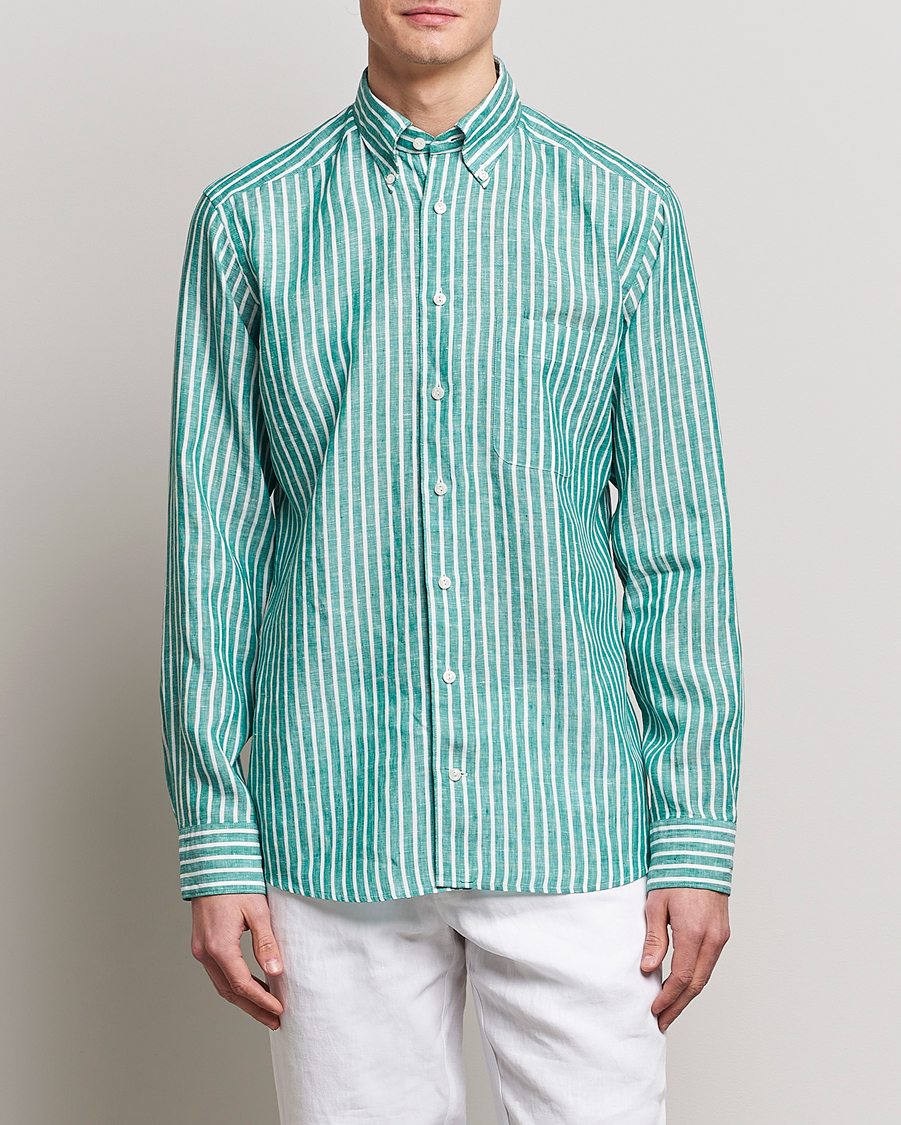 Mies |  | Eton | Slim Fit Striped Linen Shirt Green
