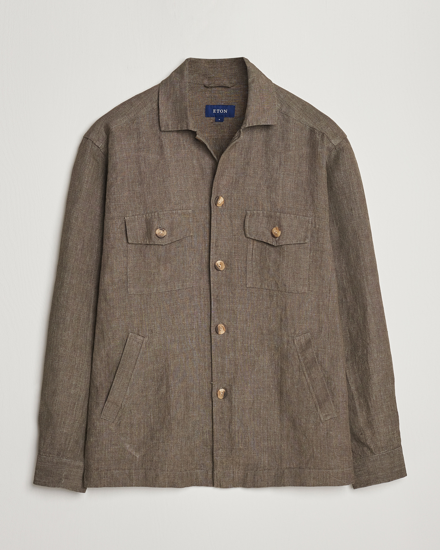 Mies | Kauluspaidat | Eton | Linen Twill Overshirt Dark Green