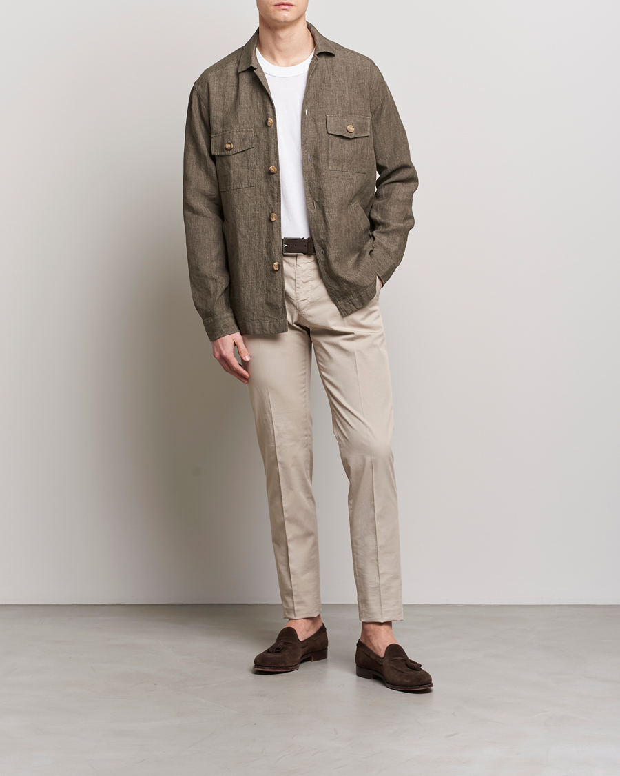 Mies | Kauluspaidat | Eton | Linen Twill Overshirt Dark Green