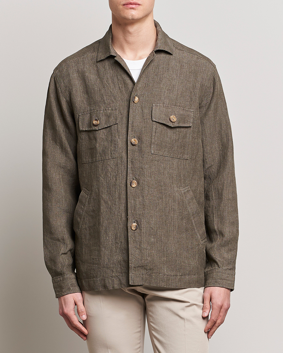 Mies | Kauluspaidat | Eton | Linen Twill Overshirt Dark Green