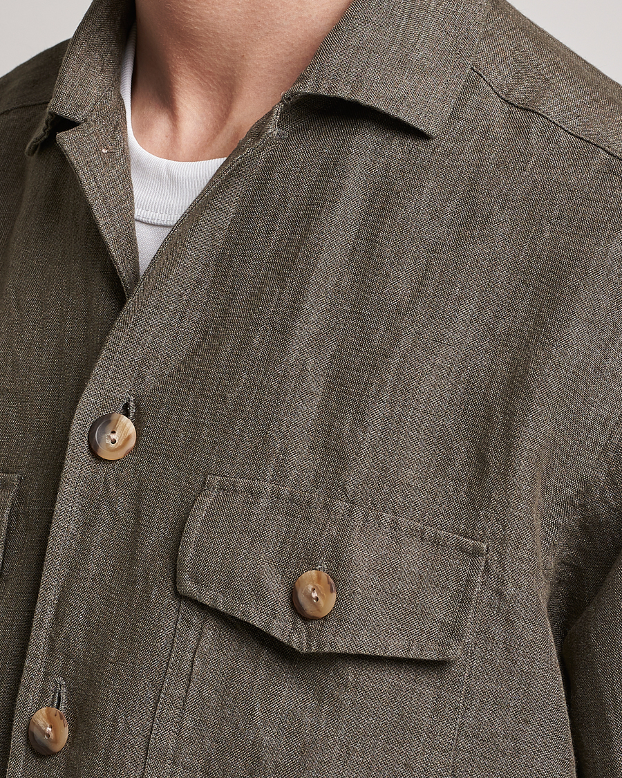 Mies | Kauluspaidat | Eton | Linen Twill Overshirt Dark Green