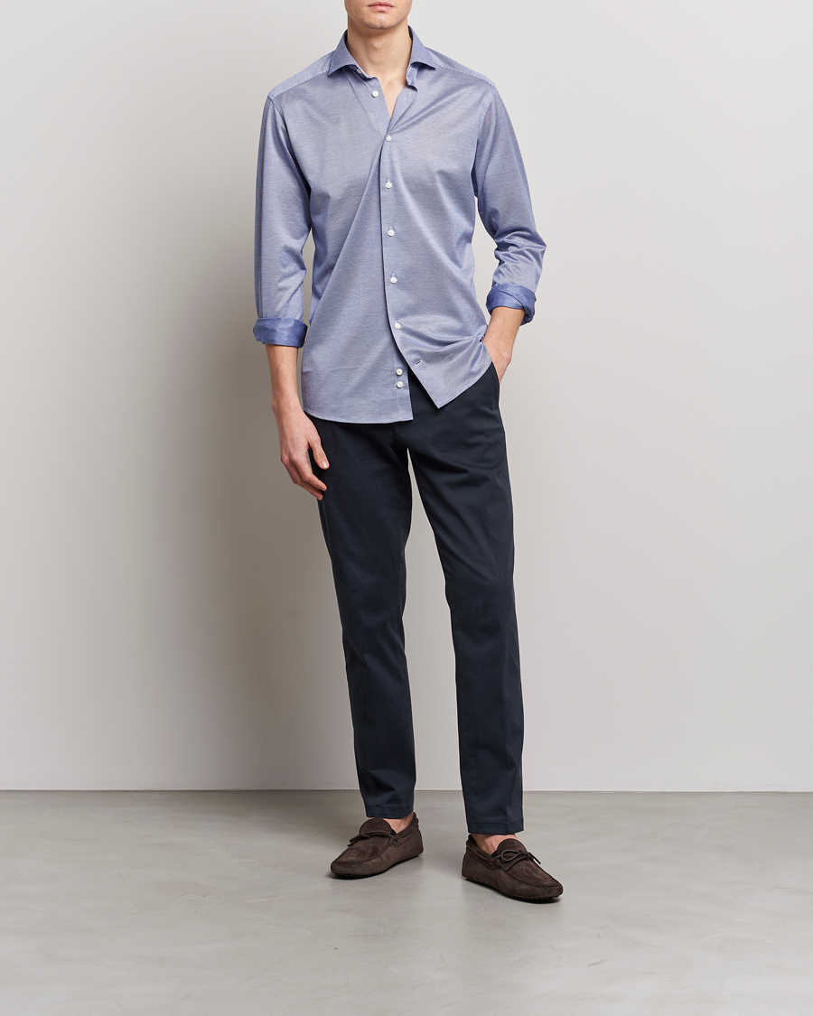 Mies | Kauluspaidat | Eton | Filo Di Scozia King Knit Shirt Mid Blue