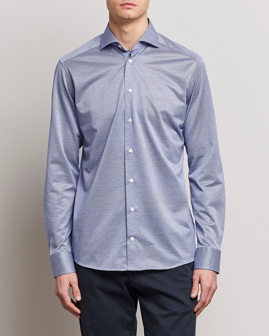 Mies | Osastot | Eton | Filo Di Scozia King Knit Shirt Mid Blue