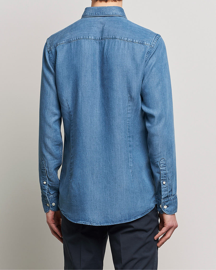 Mies | Kauluspaidat | Eton | Light Denim Tencel Shirt Navy Blue