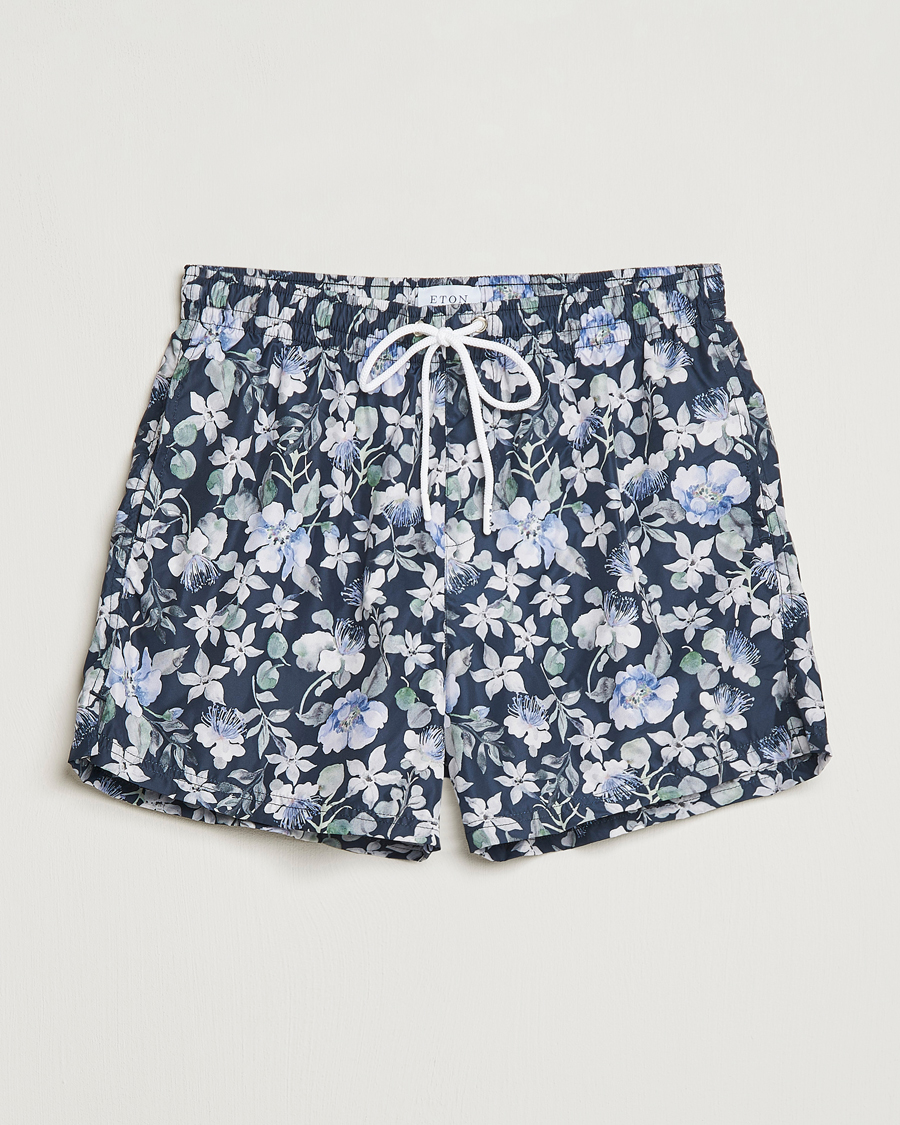 Mies | Uimahousut | Eton | Floral Swim Shorts Navy Blue
