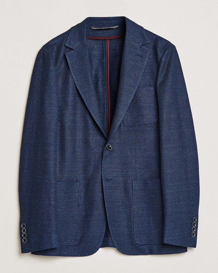 Mies | Pikkutakit | Canali | Linen/Cotton Jersey Blazer Dark Blue