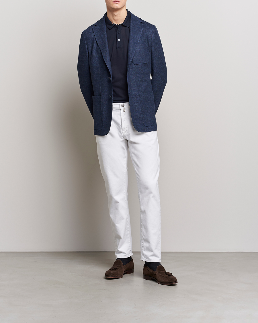 Mies | Pikkutakit | Canali | Linen/Cotton Jersey Blazer Dark Blue