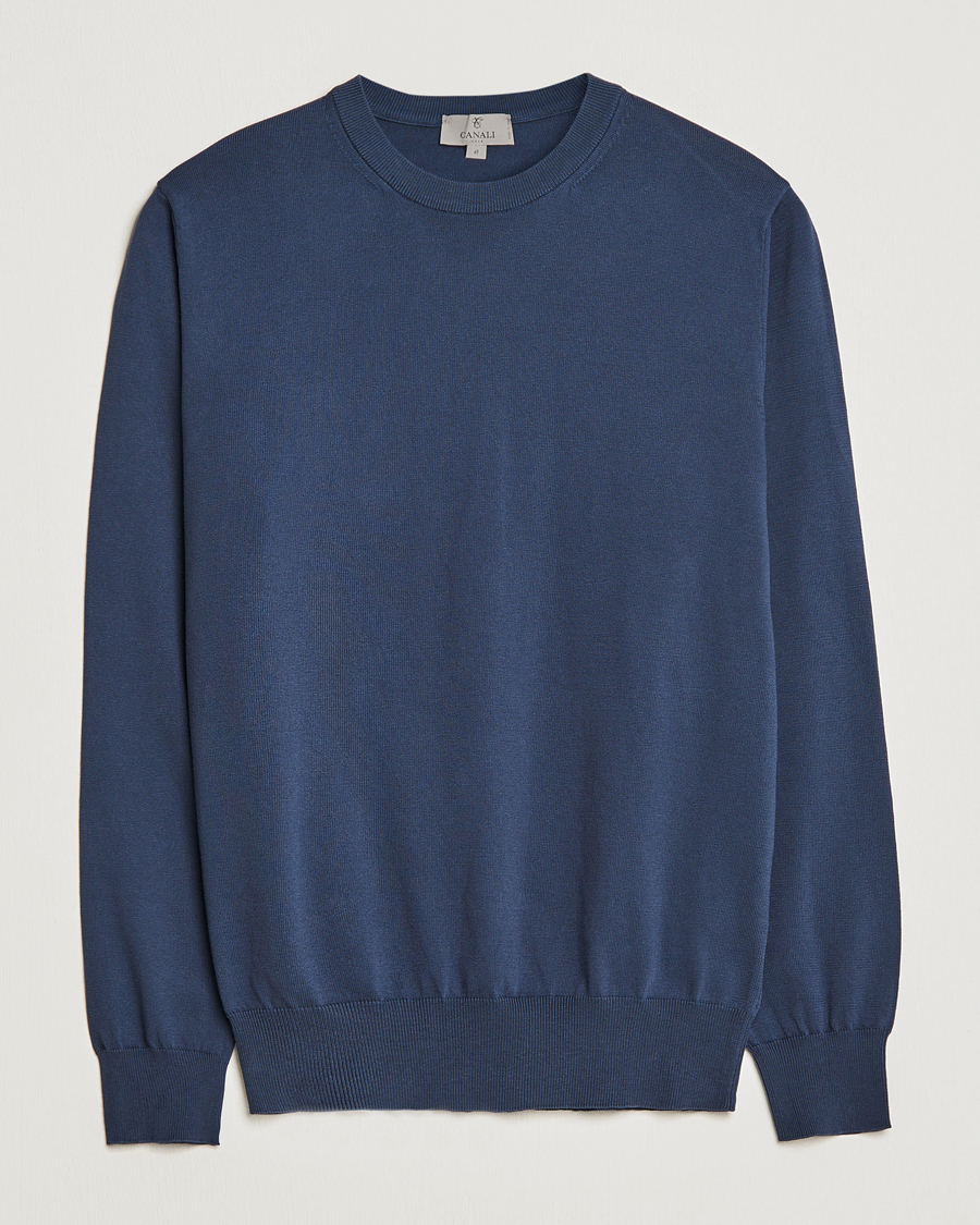 Mies | Puserot | Canali | Cotton Crew Neck Pullover Steel Blue