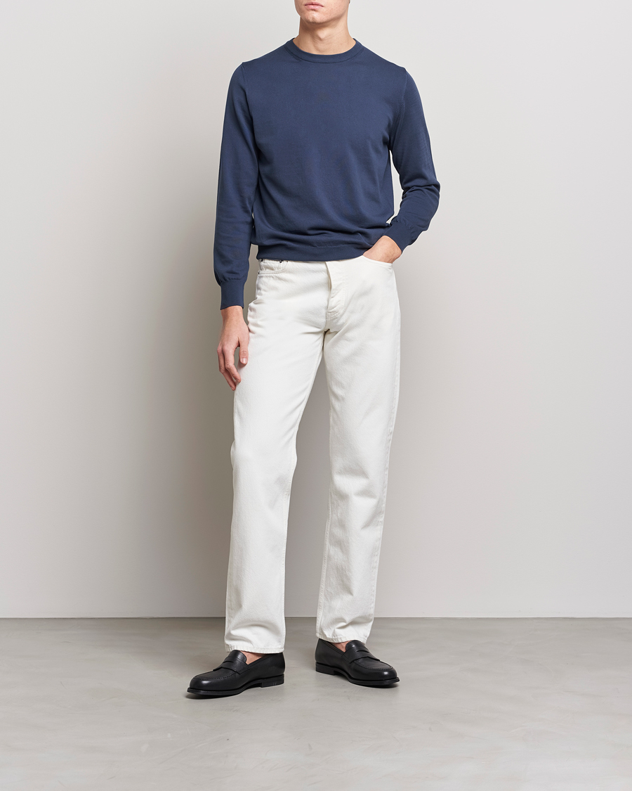 Mies | Puserot | Canali | Cotton Crew Neck Pullover Steel Blue