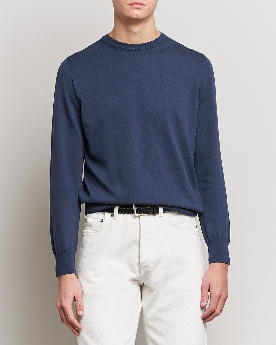 Mies | Canali | Canali | Cotton Crew Neck Pullover Steel Blue