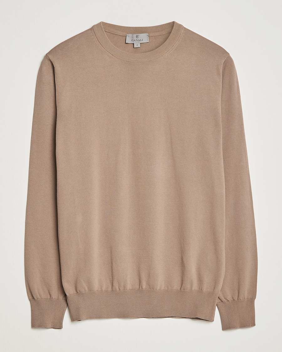 Mies | Puserot | Canali | Cotton Crew Neck Pullover Brown