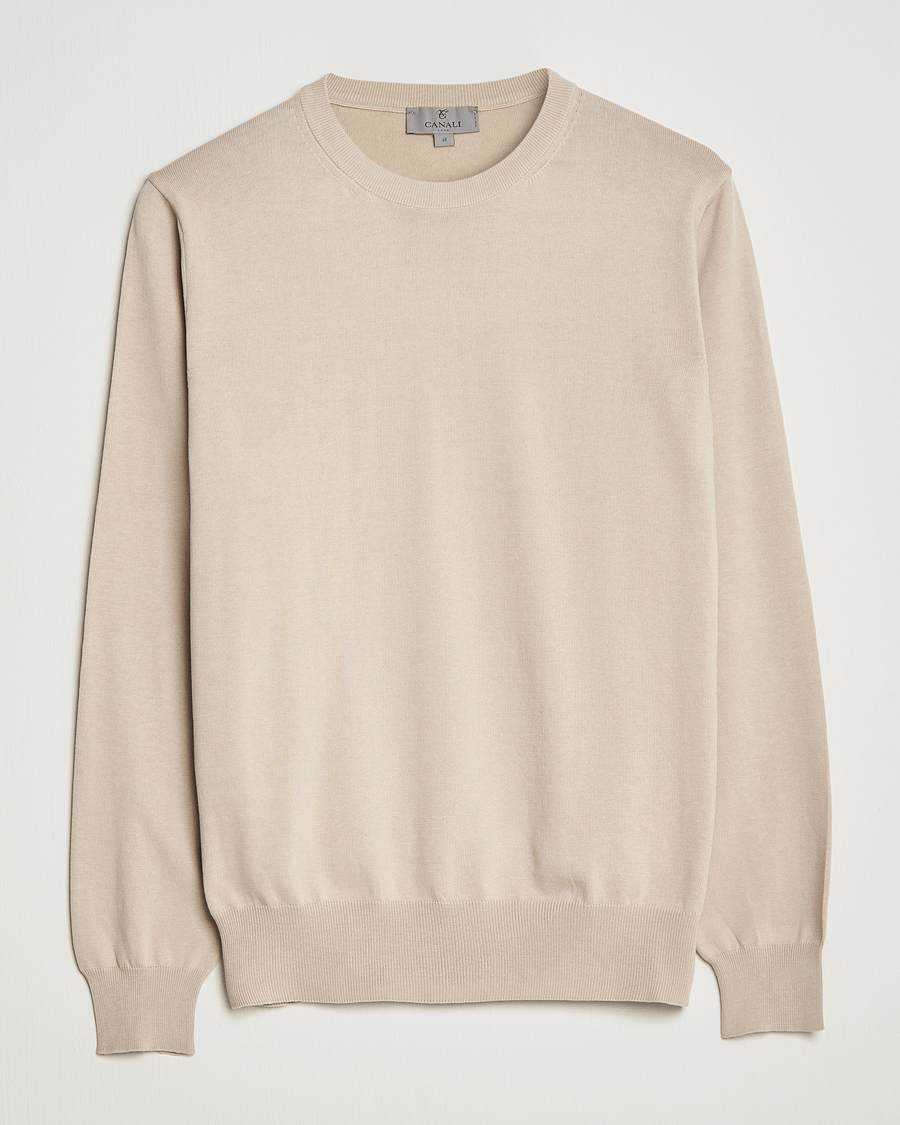 Mies | Puserot | Canali | Cotton Crew Neck Pullover Beige