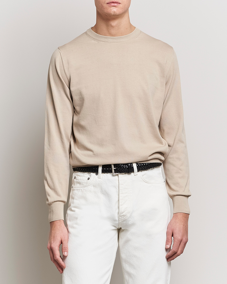 Mies | Puserot | Canali | Cotton Crew Neck Pullover Beige