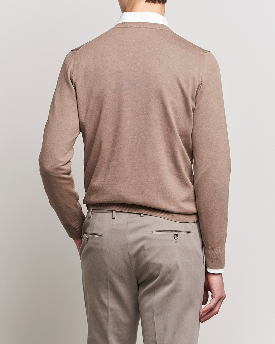 Mies | Puserot | Canali | Cotton V-Neck Pullover Brown
