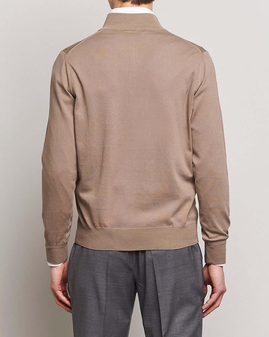 Mies | Puserot | Canali | Cotton Half Zip Sweater Brown