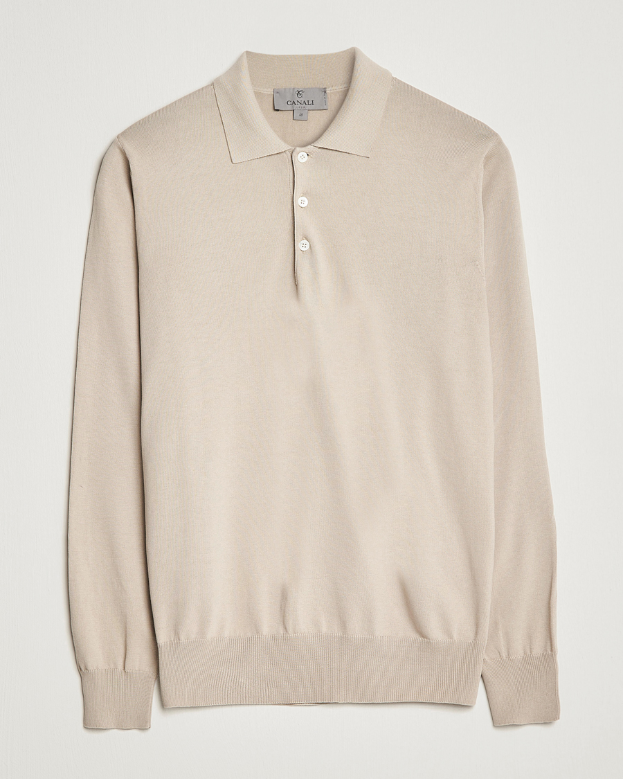 Mies | Puserot | Canali | Cotton Long Sleeve Polo Beige