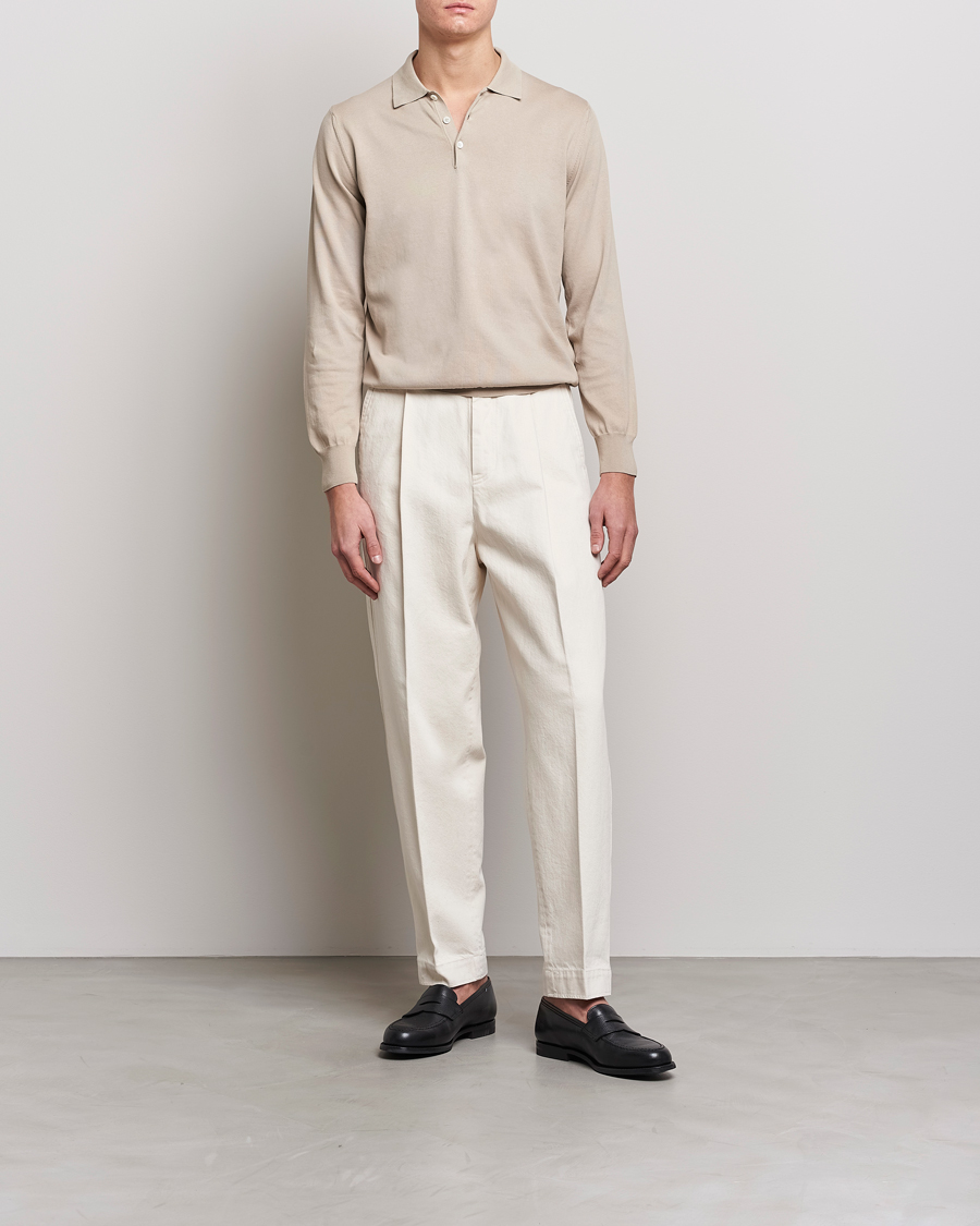 Mies | Puserot | Canali | Cotton Long Sleeve Polo Beige