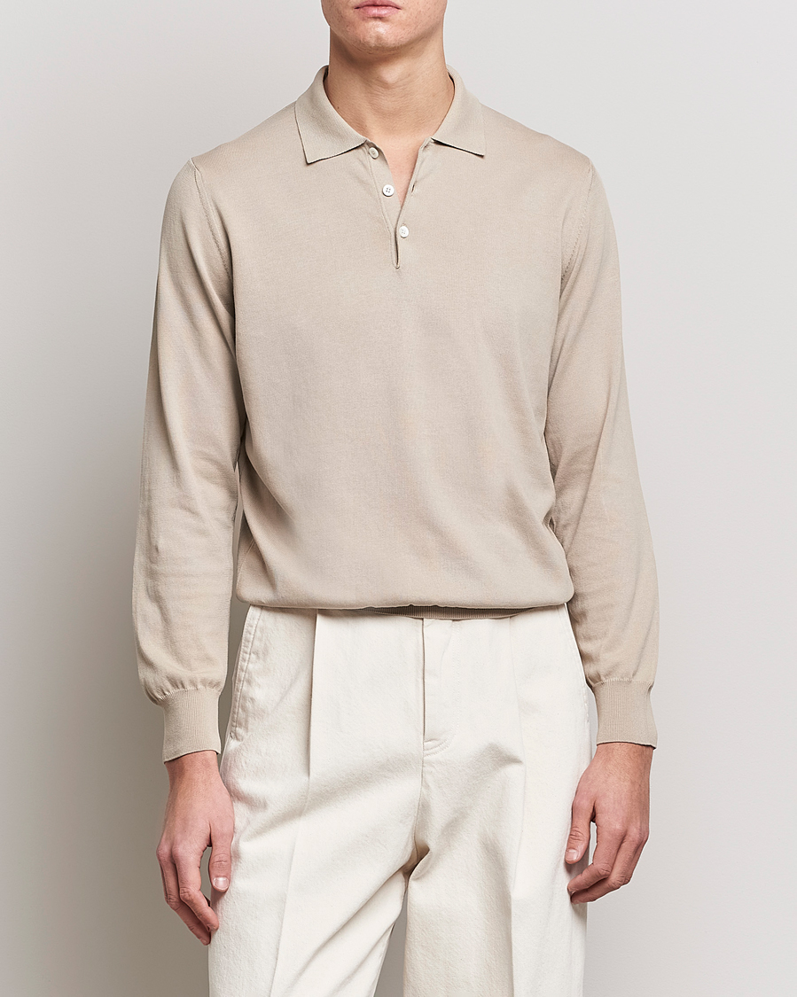 Mies |  | Canali | Cotton Long Sleeve Polo Beige